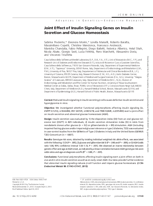 (PDF) Joint Effect of Insulin Signaling Genes on Insulin Secretion and ...