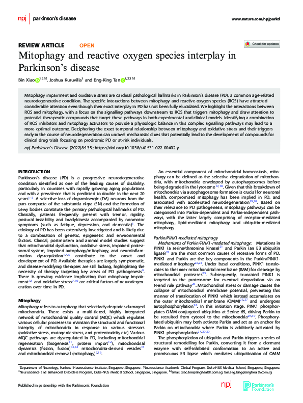 (PDF) Mitophagy and reactive oxygen species interplay in Parkinson’s ...