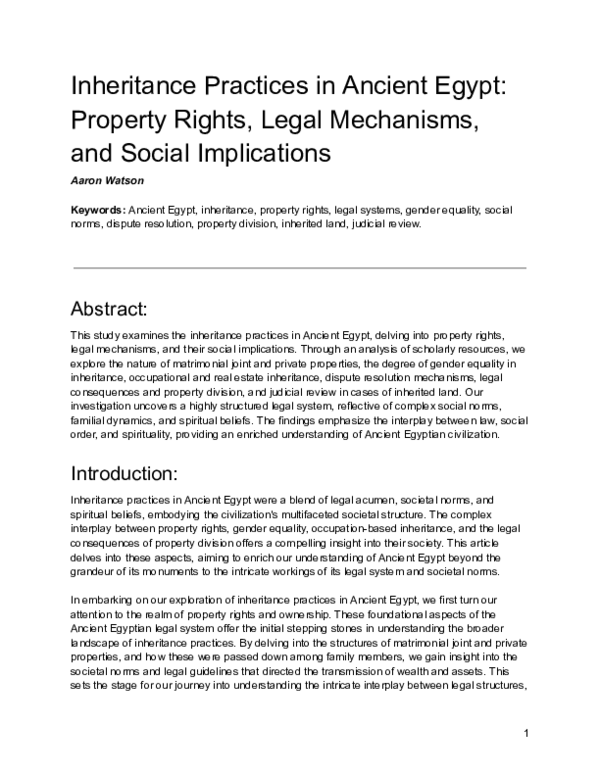 (PDF) Inheritance Practices in Ancient Egypt: Property Rights, Legal ...