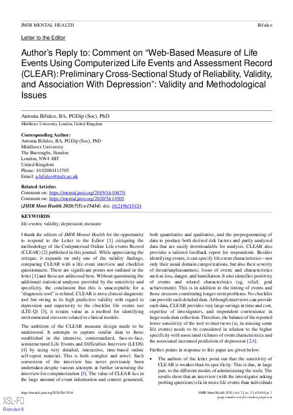 (PDF) Author’s Reply to: Comment on “Web-Based Measure of Life Events ...