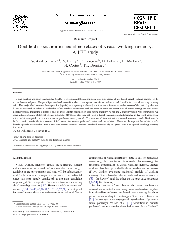 (PDF) Double dissociation in neural correlates of visual working memory ...