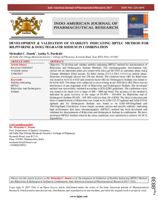 (PDF) Development & Validation of Stability Indicating HPTLC Method for ...