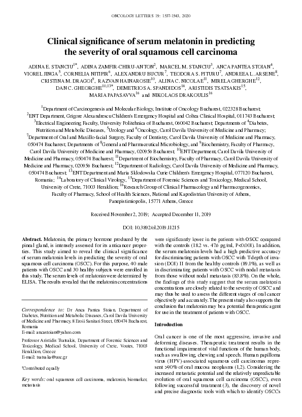(PDF) Clinical significance of serum melatonin in predicting the