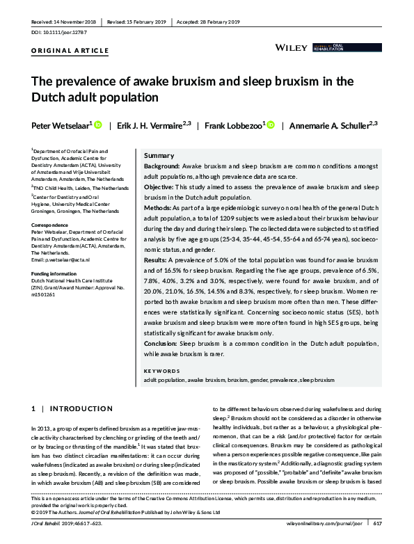 (PDF) The prevalence of awake bruxism and sleep bruxism in the Dutch ...