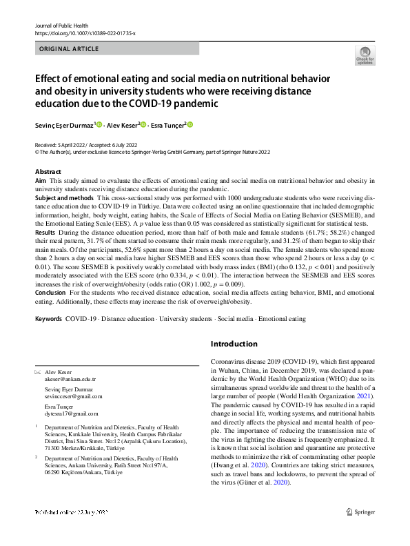 (PDF) Effect of emotional eating and social media on nutritional ...