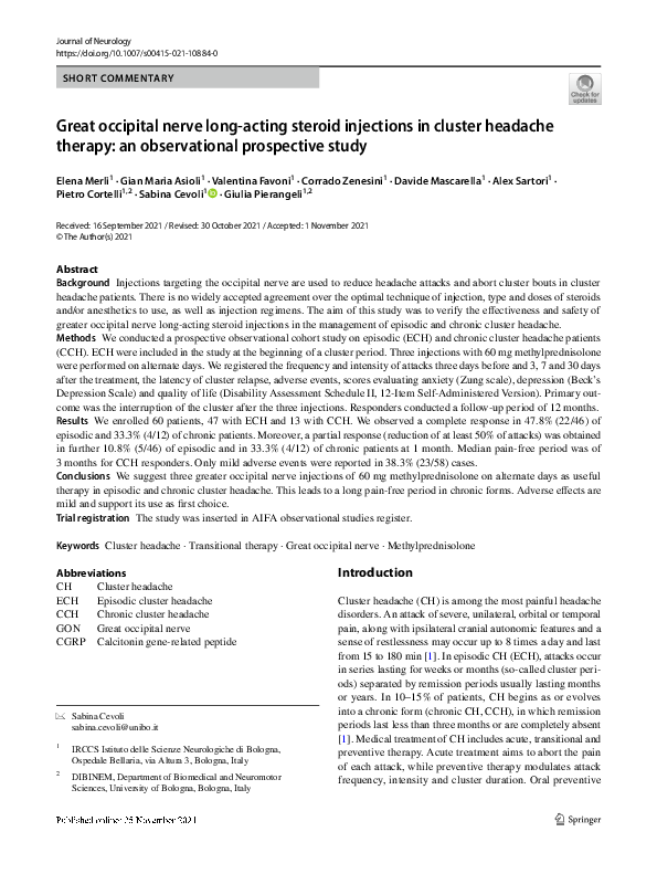 (PDF) Great occipital nerve longacting steroid injections in cluster