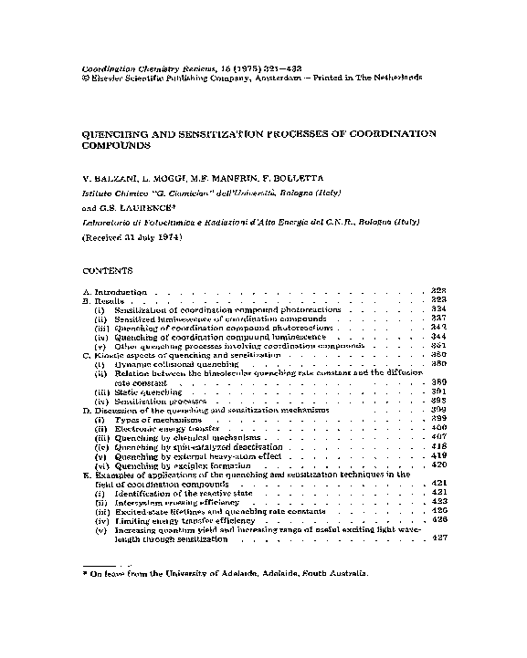 (PDF) Quenching and sensitization processes of coordination compounds