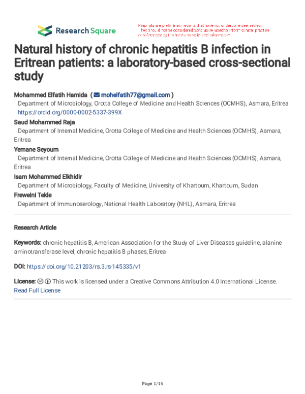 (PDF) Natural history of chronic hepatitis B infection in Eritrean ...