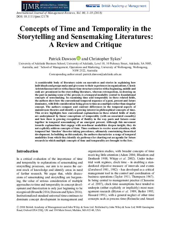 (PDF) Concepts of Time and Temporality in the Storytelling and ...