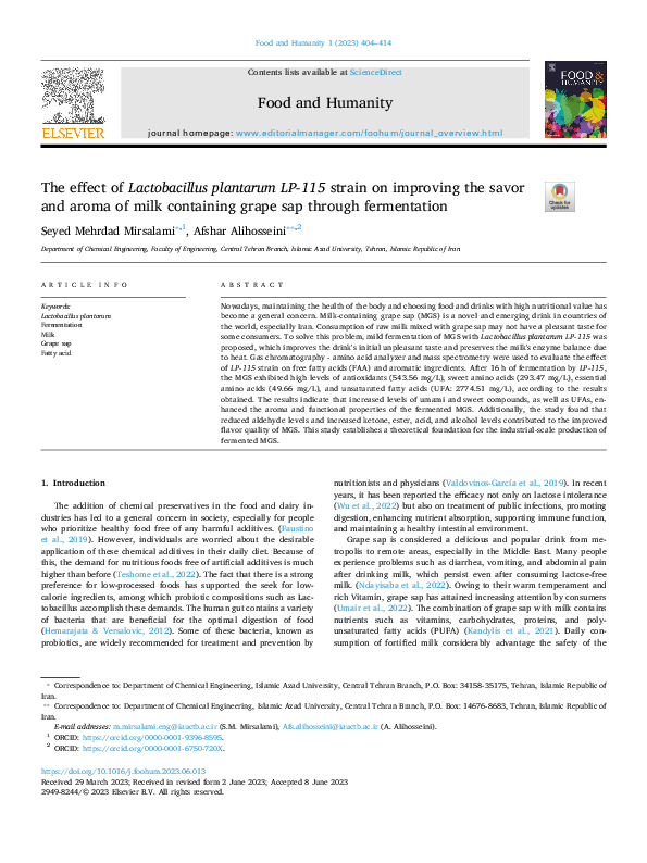 (PDF) The effect of Lactobacillus plantarum LP115 strain on improving
