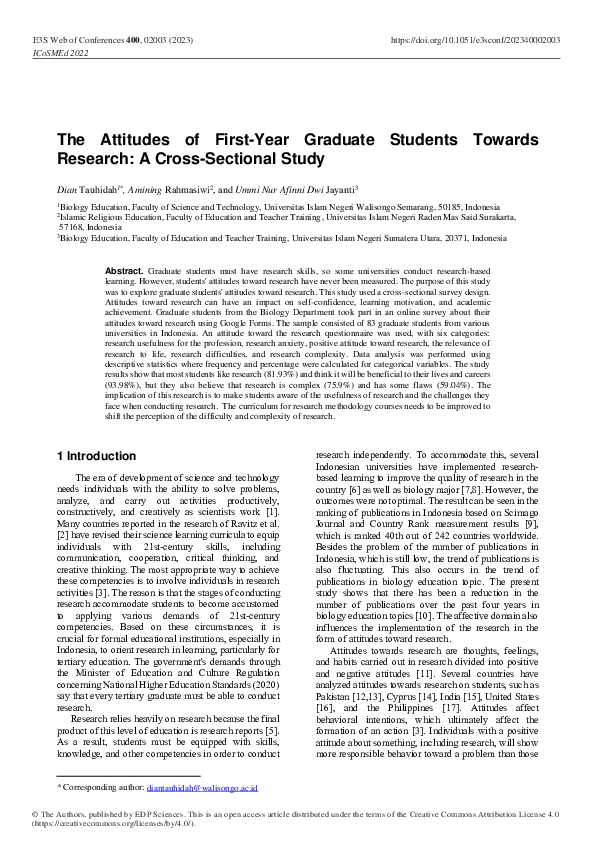 (PDF) The Attitudes of First-Year Graduate Students Towards Research: A ...