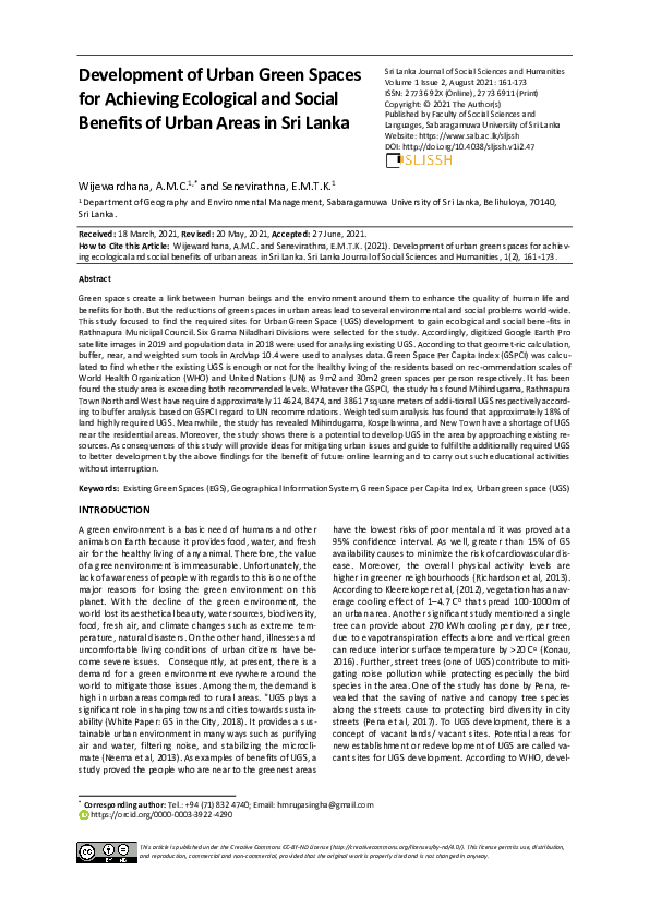 (PDF) Development of Urban Green Spaces for Achieving Ecological and ...