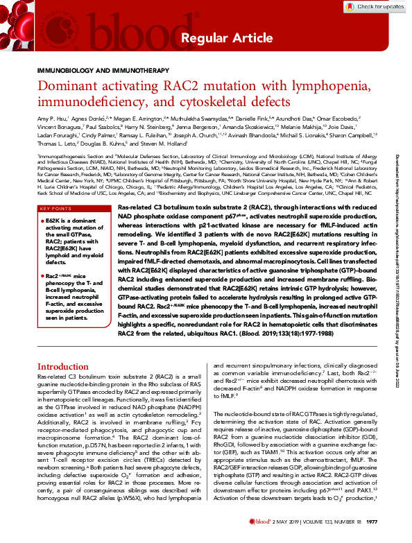 (PDF) Dominant activating RAC2 mutation with lymphopenia ...