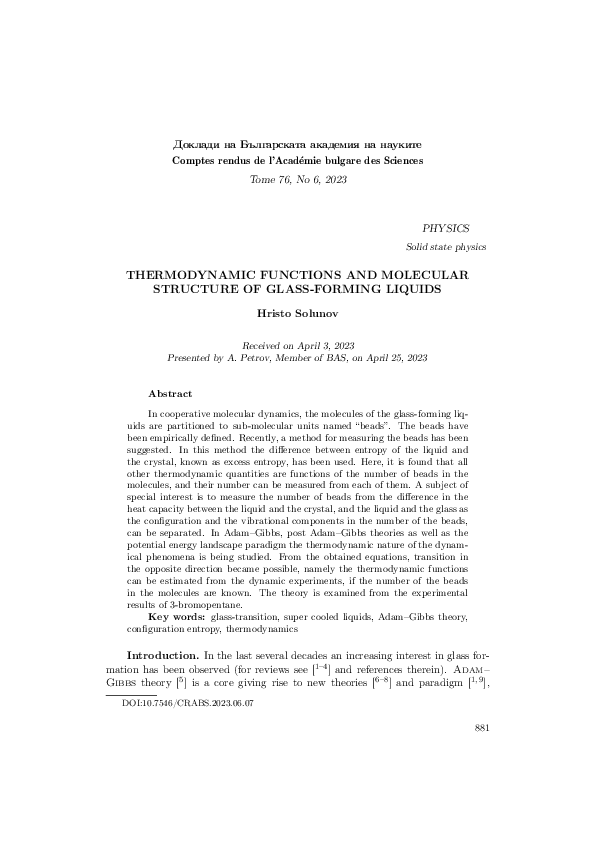 (PDF) Thermodynamic Functions and Molecular Structure of Glass-forming ...