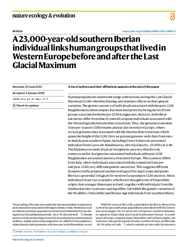 A 23,000-year-old southern Iberian individual links human groups that lived in Western Europe before and after the Last Glacial Maximum