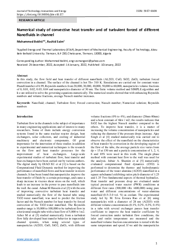 (PDF) Numerical study of convective heat transfer and of turbulent ...