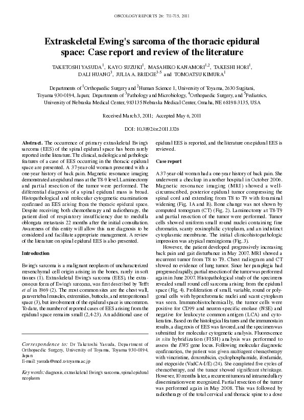 (PDF) Extraskeletal Ewing's sarcoma of the thoracic epidural space ...