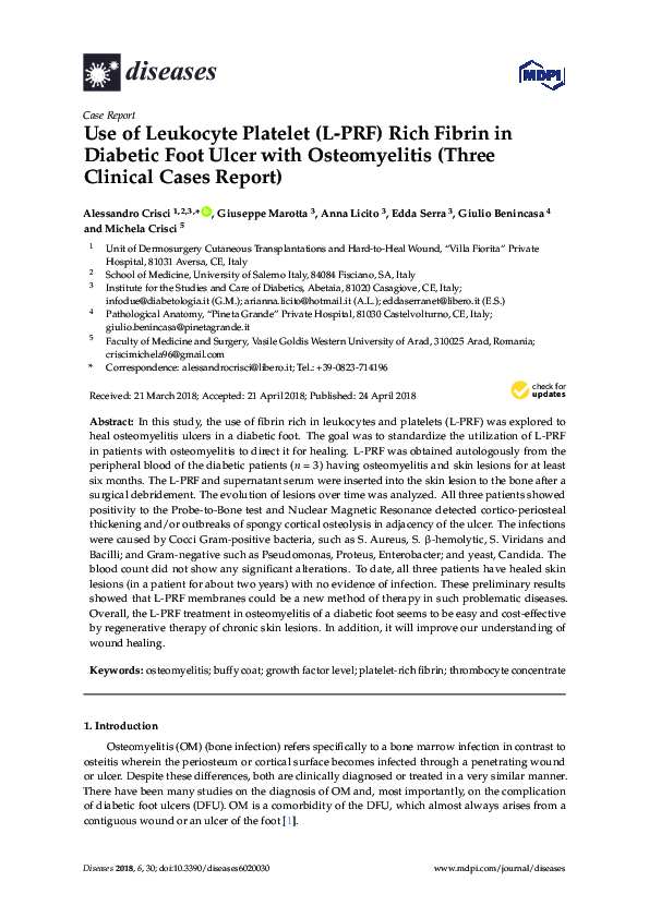 (PDF) Use of Leukocyte Platelet (L-PRF) Rich Fibrin in Diabetic Foot ...