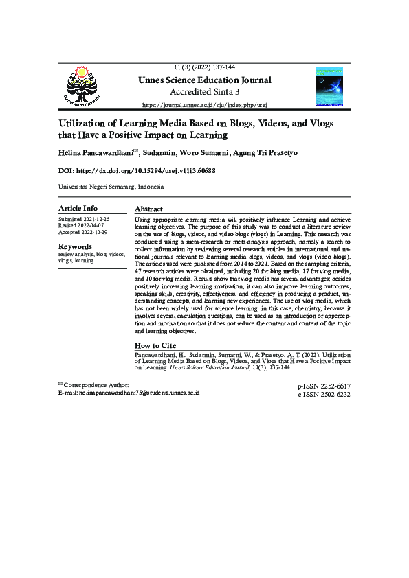 (PDF) Analysis of the Use of Learning Media Based on Blogs, Videos and ...