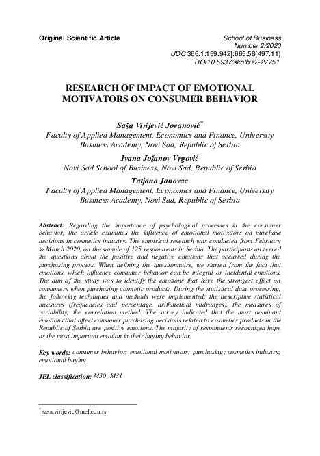(PDF) Research of impact of emotional motivators on consumer behavior