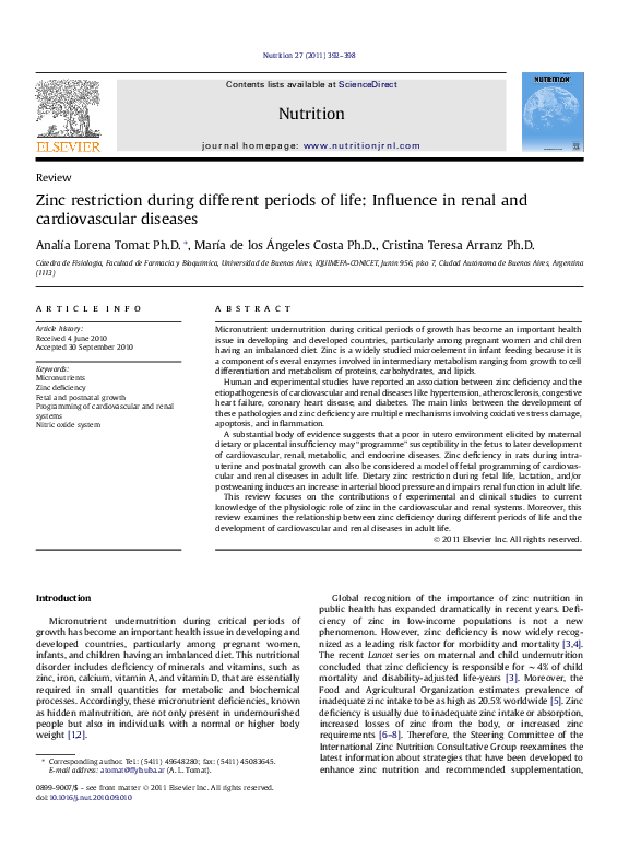 (PDF) Zinc restriction during different periods of life Influence in