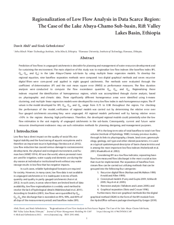 (PDF) Regionalization of Low Flow Analysis in Data Scarce Region: The ...