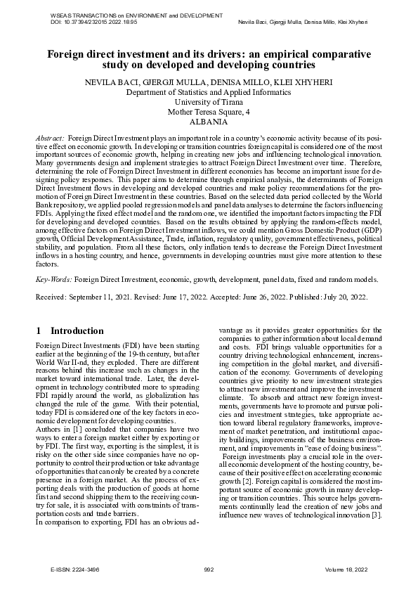 (PDF) Foreign Direct Investment and Its Drivers an Empirical