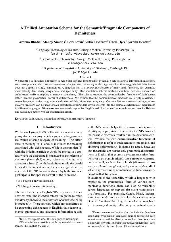 (PDF) A Unified Annotation Scheme for the Semantic/Pragmatic Components ...