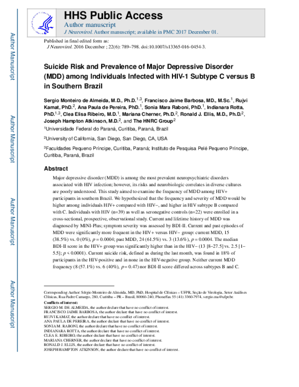 (PDF) Suicide risk and prevalence of major depressive disorder (MDD ...