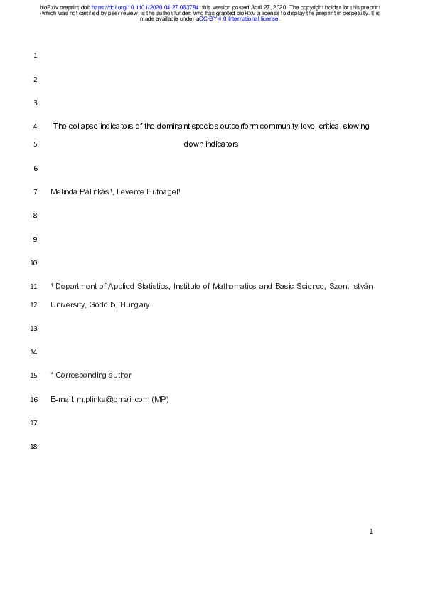 (PDF) The collapse indicators of the dominant species outperform ...