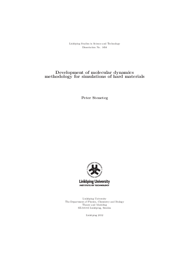 (PDF) Development of molecular dynamics methodology for simulations of ...