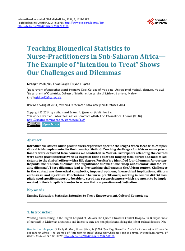 (PDF) Teaching Biomedical Statistics to Nurse-Practitioners in Sub ...