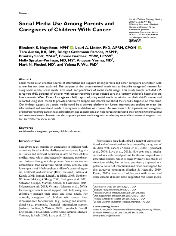 (PDF) Social Media Use Among Parents and Caregivers of Children With Cancer