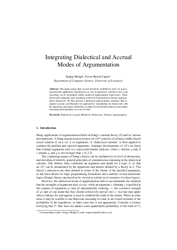 View of (PDF) Integrating Dialectical and Accrual Modes of Argumentation