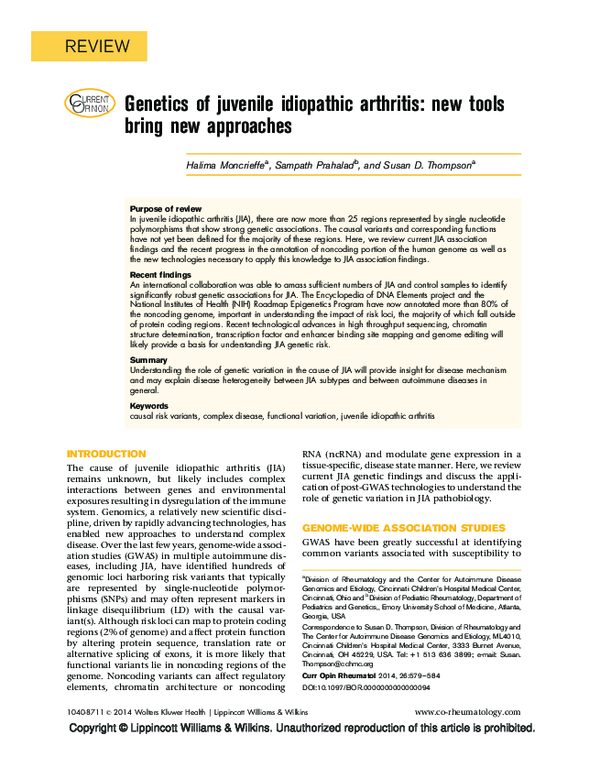 (PDF) Genetics of juvenile idiopathic arthritis