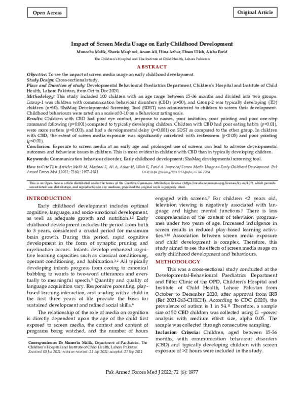 (PDF) Impact of Screen Media Usage on Early Childhood Development