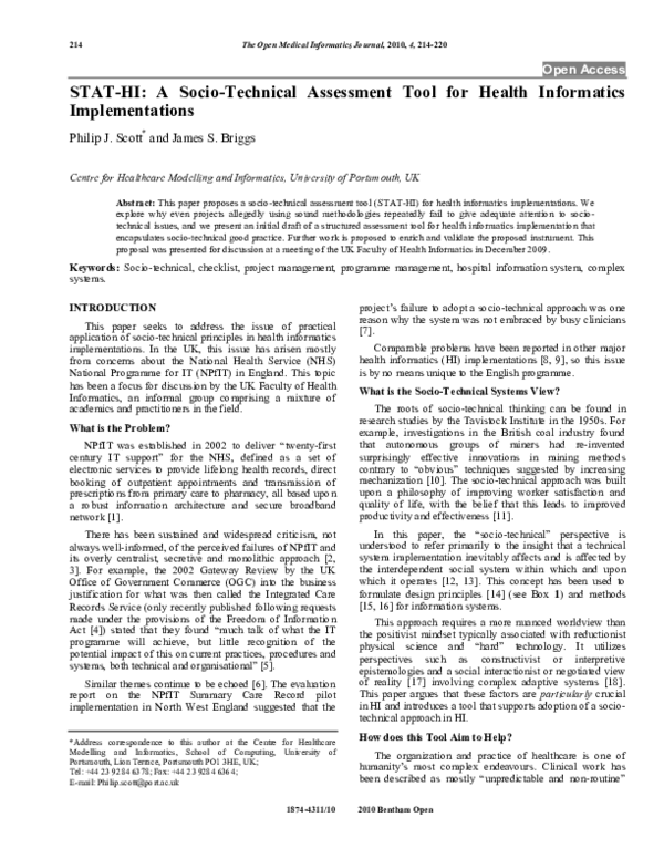 (PDF) STAT-HI: A Socio-Technical Assessment Tool for Health Informatics ...