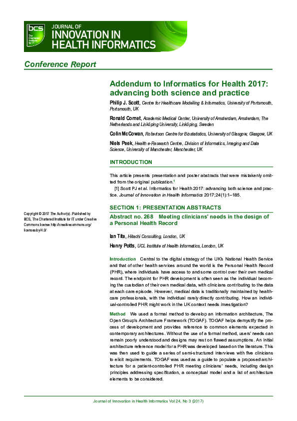 (PDF) Addendum to Informatics for Health 2017: Advancing both science ...