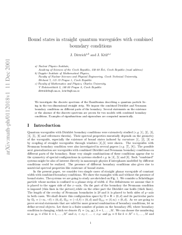 (PDF) Bound states in straight quantum waveguides with combined ...