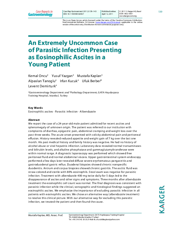 (PDF) An Extremely Uncommon Case of Parasitic Infection Presenting as ...