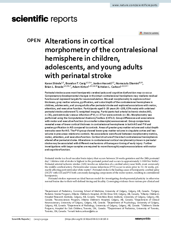 (PDF) Alterations in cortical morphometry of the contralesional ...