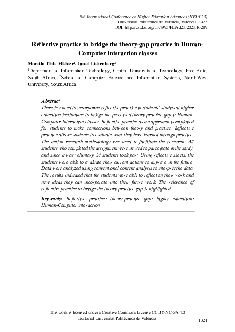 (PDF) Reflective practice to bridge the theory-gap practice in Human ...