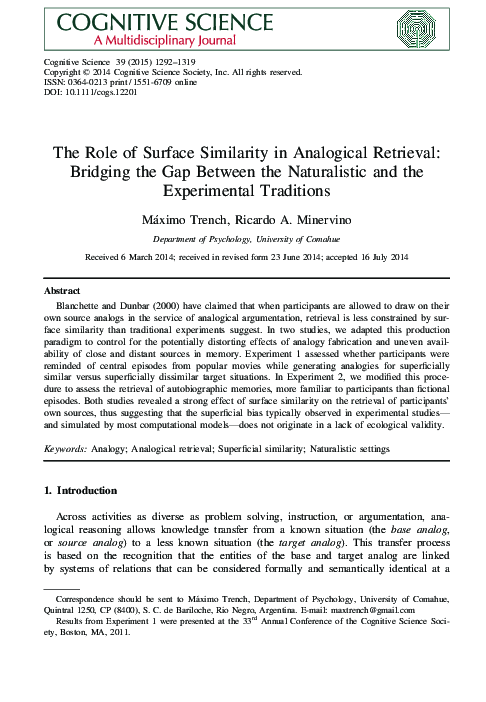(PDF) The Role of Surface Similarity in Analogical Retrieval: Bridging ...