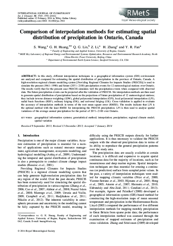 (PDF) Comparison of interpolation methods for estimating spatial ...