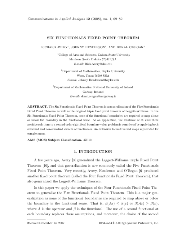 (PDF) Six Functionals Fixed Point Theorem