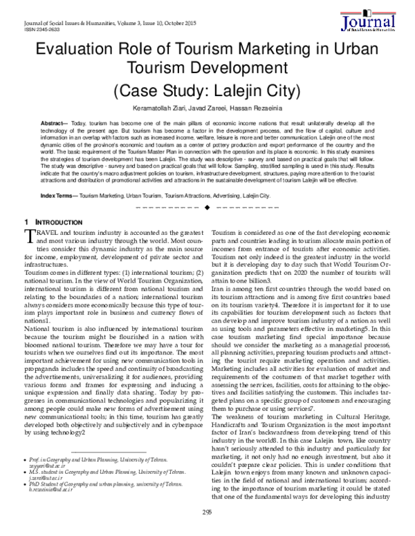 (PDF) Evaluation Role of Tourism Marketing in Urban Tourism Development ...