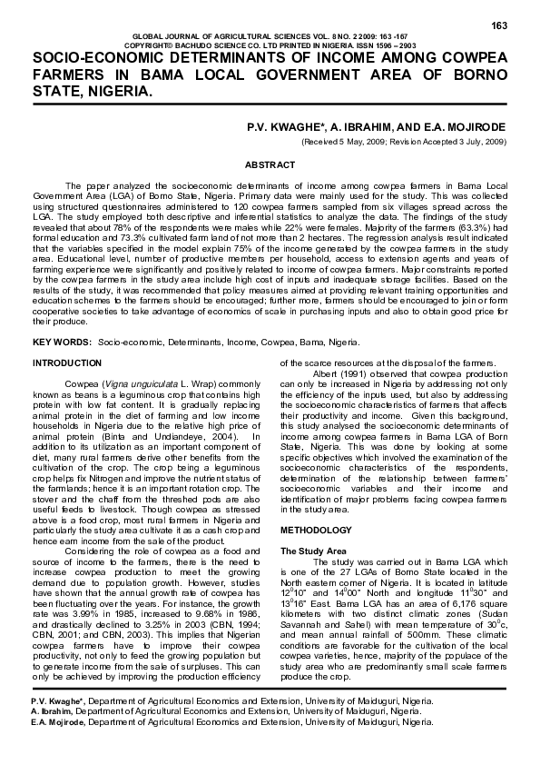 (PDF) Socio-economic determinants of income among cowpea farmers in ...