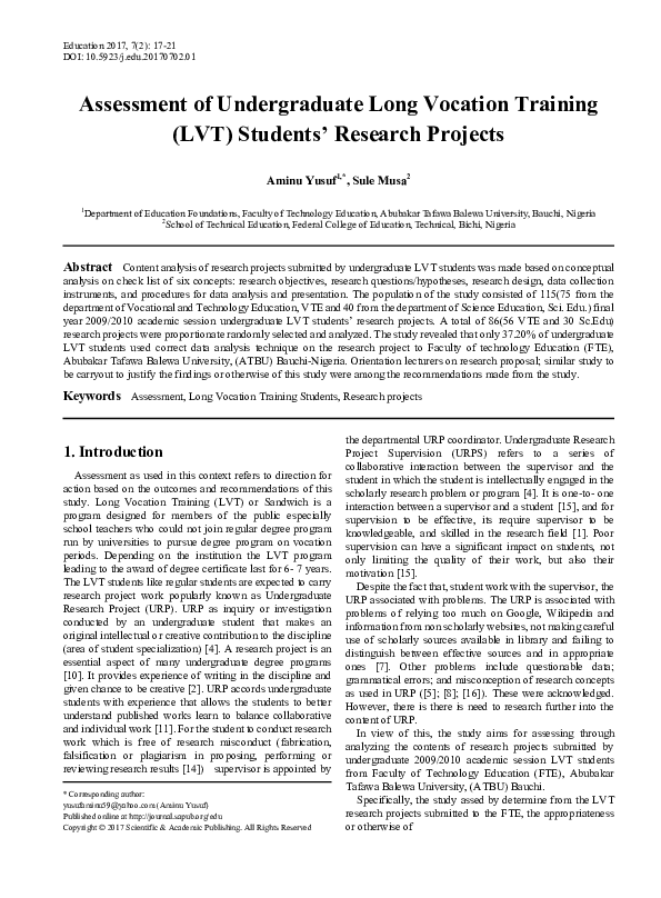 (PDF) Assessment of Undergraduate Long Vocation Training (LVT) Students ...