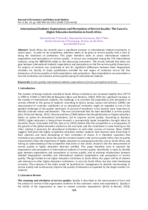 (PDF) International Studentsâ€™ Expectations and Perceptions of Service ...