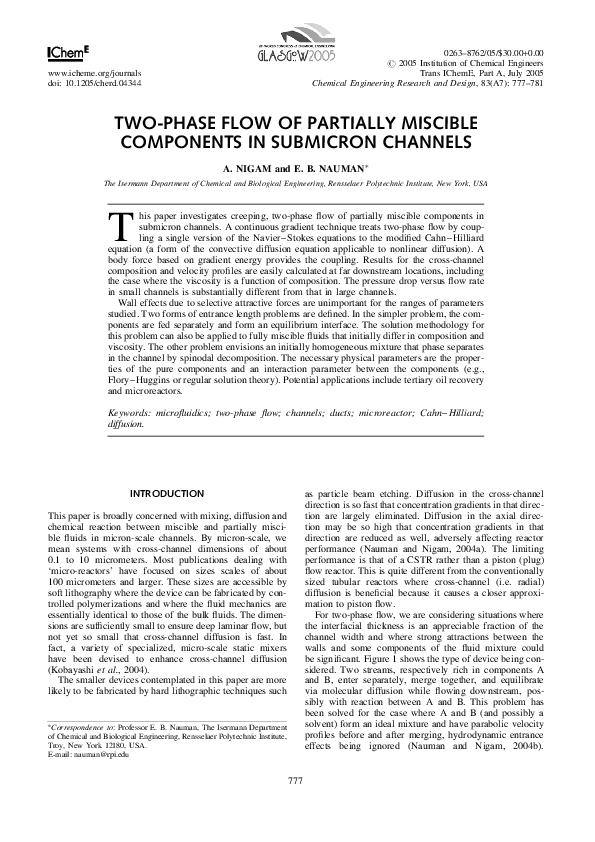 (PDF) Two-phase Flow of Partially Miscible Components in Submicron Channels